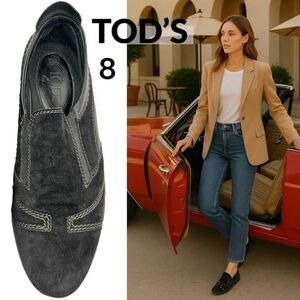 Vintage Tod’s Women’s Slip-On Driving Shoes – Size 8 Black Suede